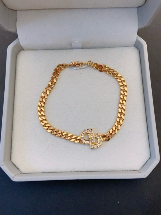 Dior Jewelry - Authentic Vintage Dior Classic CD Logo Monogram Pavé Gold Cuban Link Bracelet